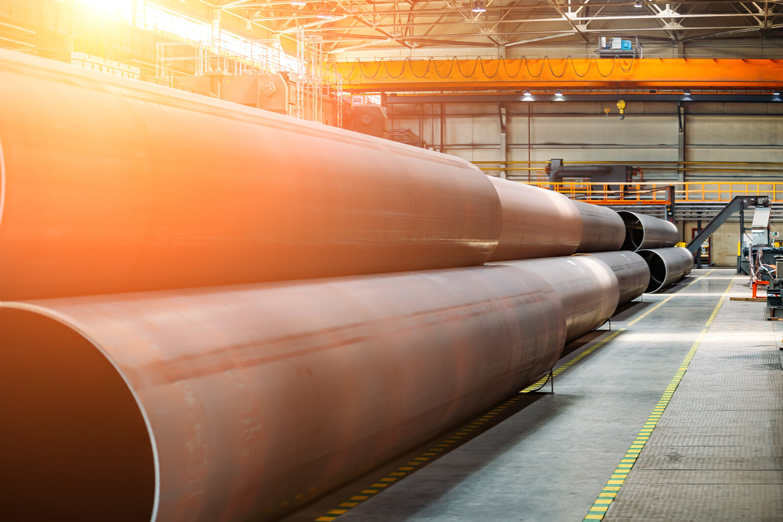 Ferrous metal steel pipes in warehouse